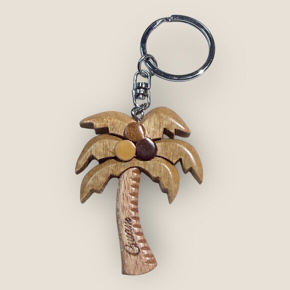 Palm Tree Keychain Keyring Engraved "Guam" Souvenir Wooden Tropical Design - Picture 2 of 4